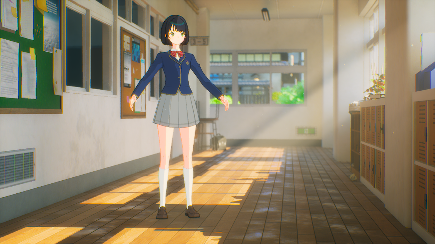 School hallway with directional light
