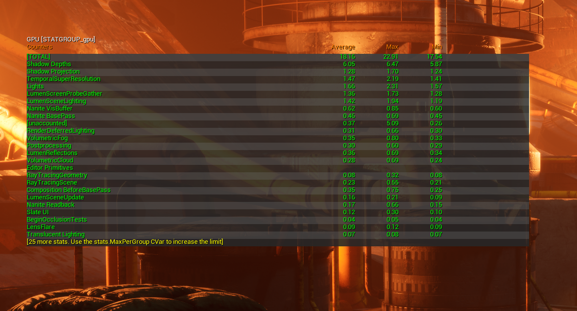 Industrial complex — 56ms to 18ms after Nanite mesh split