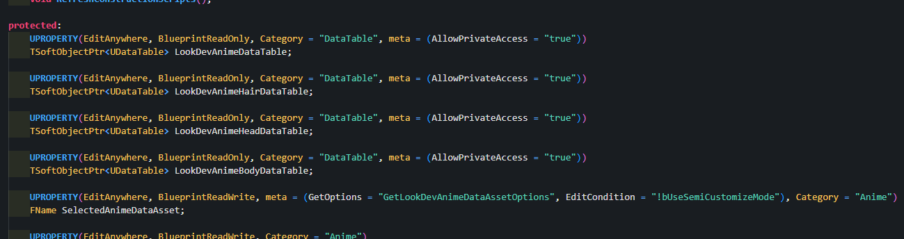 C++ Header — NPRCharacterLookDev UPROPERTY declarations
