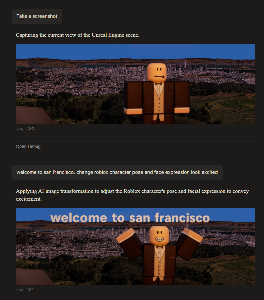 Roblox character import placed on background + AI transformation