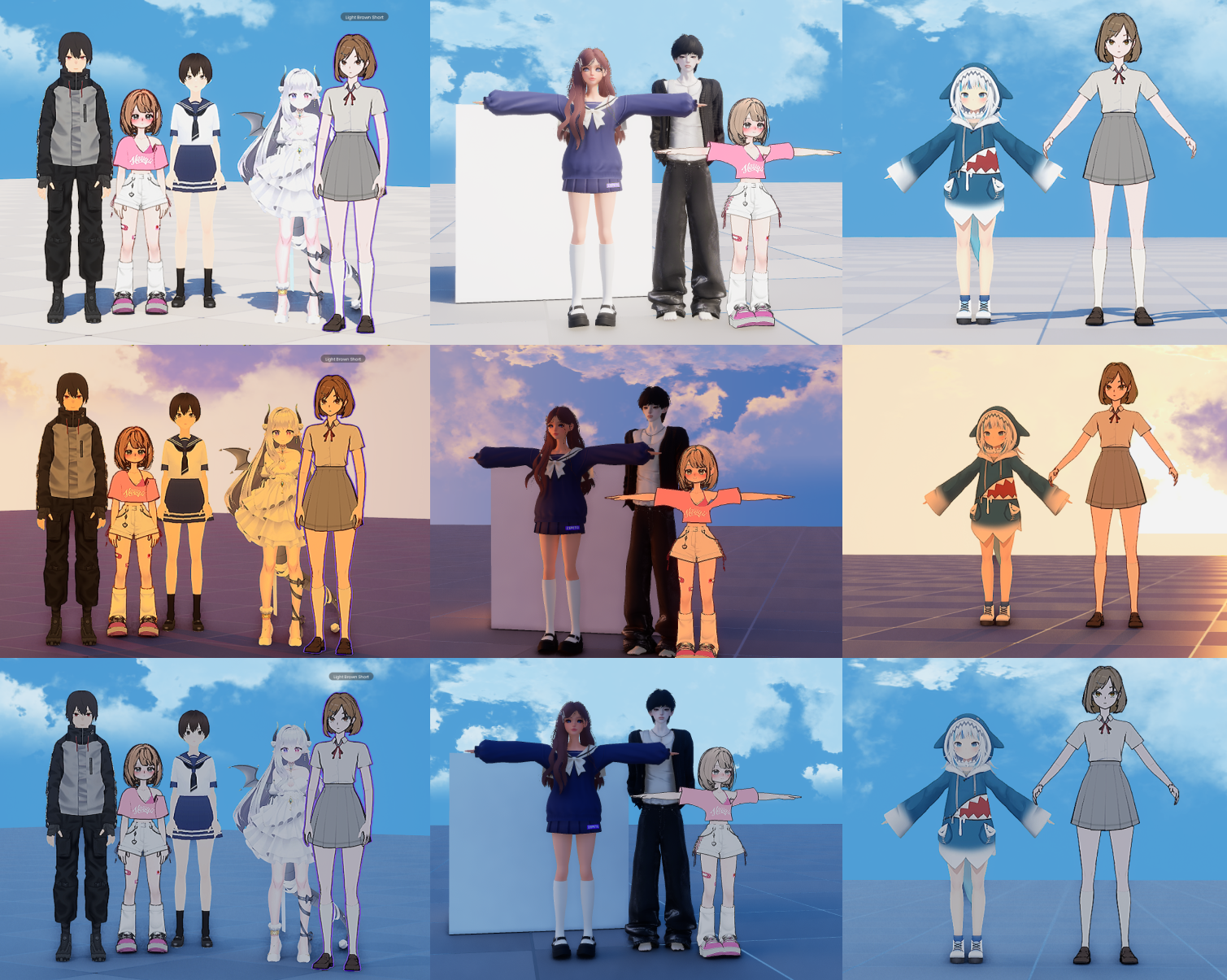 UDS / ToD integration test — 9-frame shader results across lighting conditions