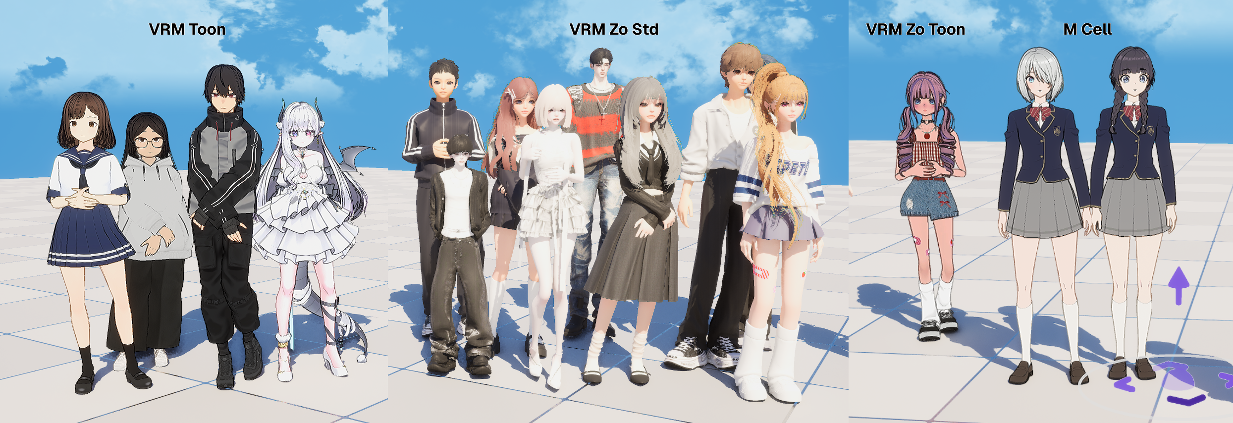 4 Base Materials — VRM Toon, VRM Zo Std, VRM Zo Toon, M Cell