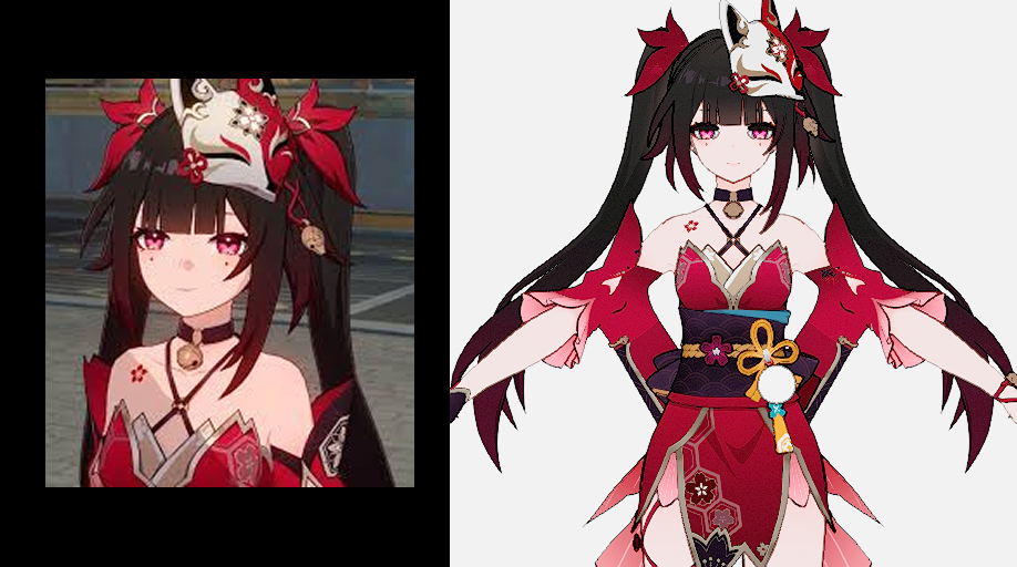 Before (Star Rail PMX) / After (VRM conversion result)